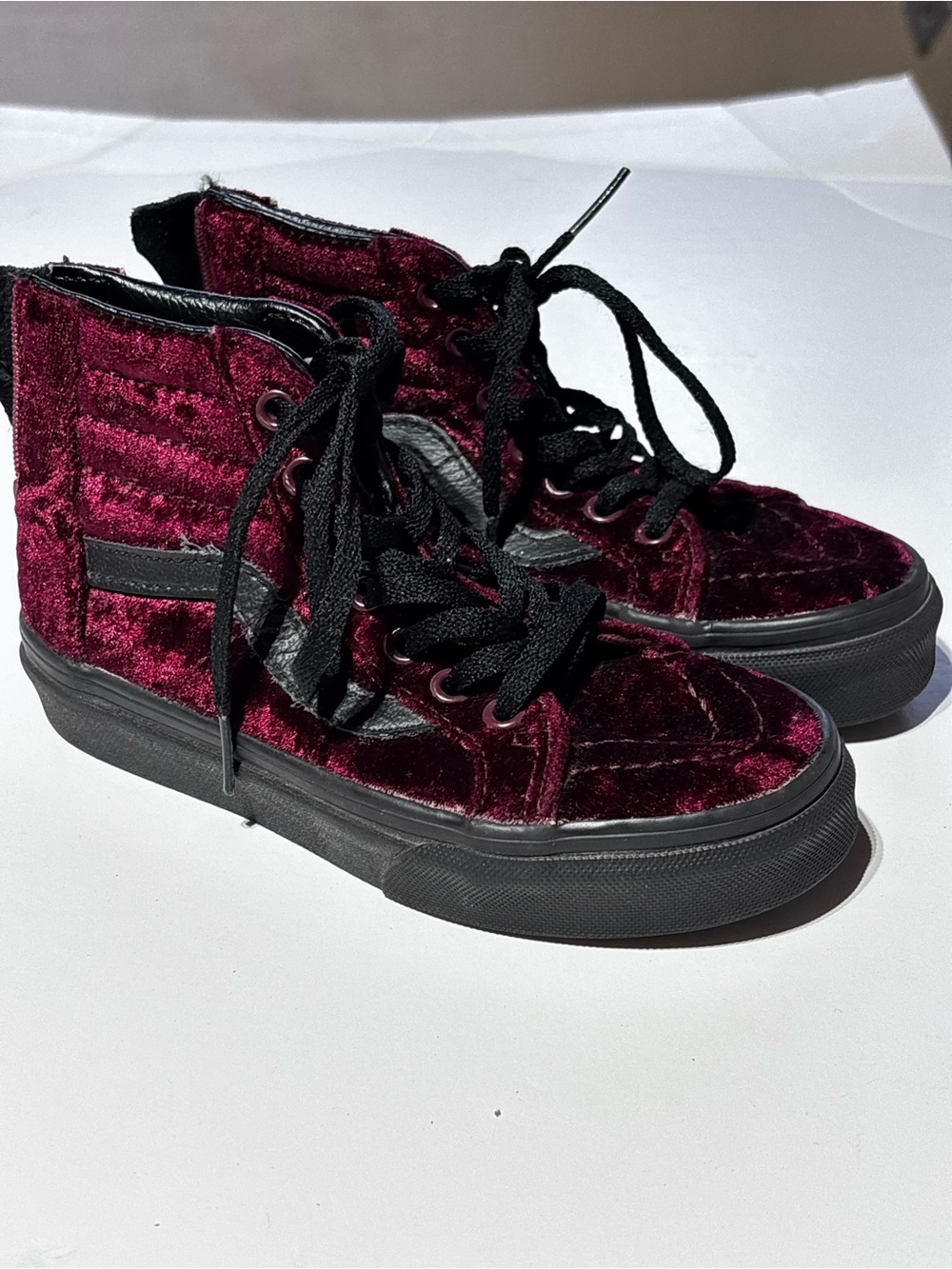 Converse Burgundy Velvet High-Top Sneakers with Black Sole